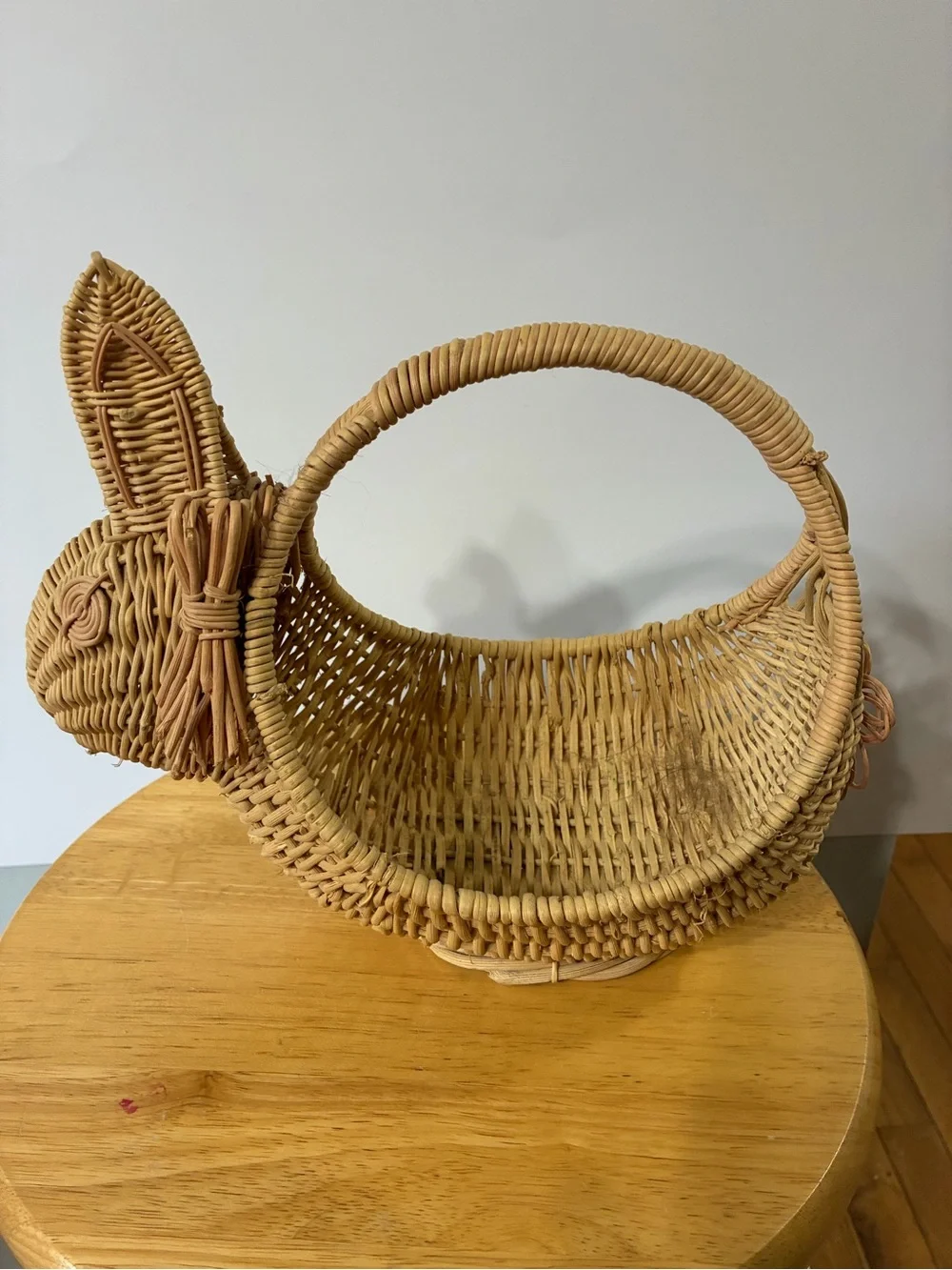 Vintage Wicker Bunny Basket - Natural Rattan Home Accent